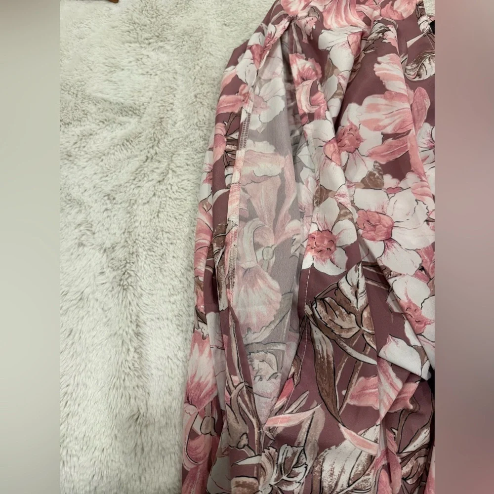 Alexia Admor Mauve Draped Front Floral Dress – No Size Tag (See Measurements) - Picture 10 of 11